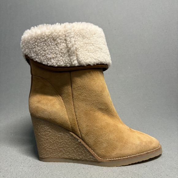 Isabel Marant Totam Wedge Boots Size 41/11 Natural Genuine Shearling - Picture 1 of 13